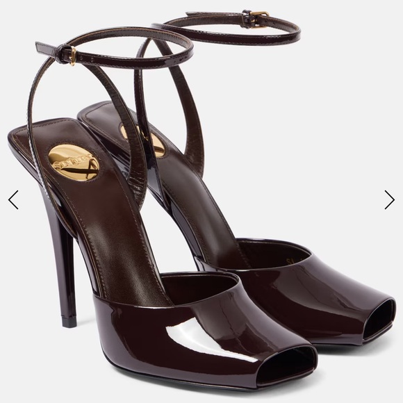 LA SCANDALE PLATFORM SANDALS IN DARK CAPPUCCINO SATIN